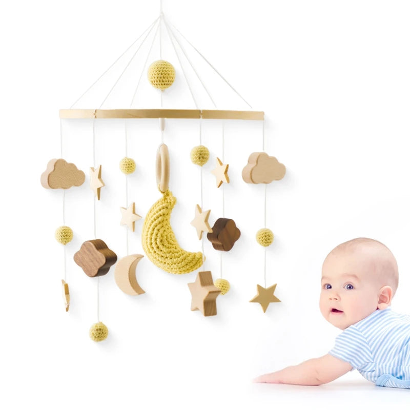 Mobile musical pour lit de bébé en bois, hochets en feutre doux, animaux de dessin animé, boîte à musique pour nouveau-né, jouet suspendu, support de lit, cadeaux pour bébé
