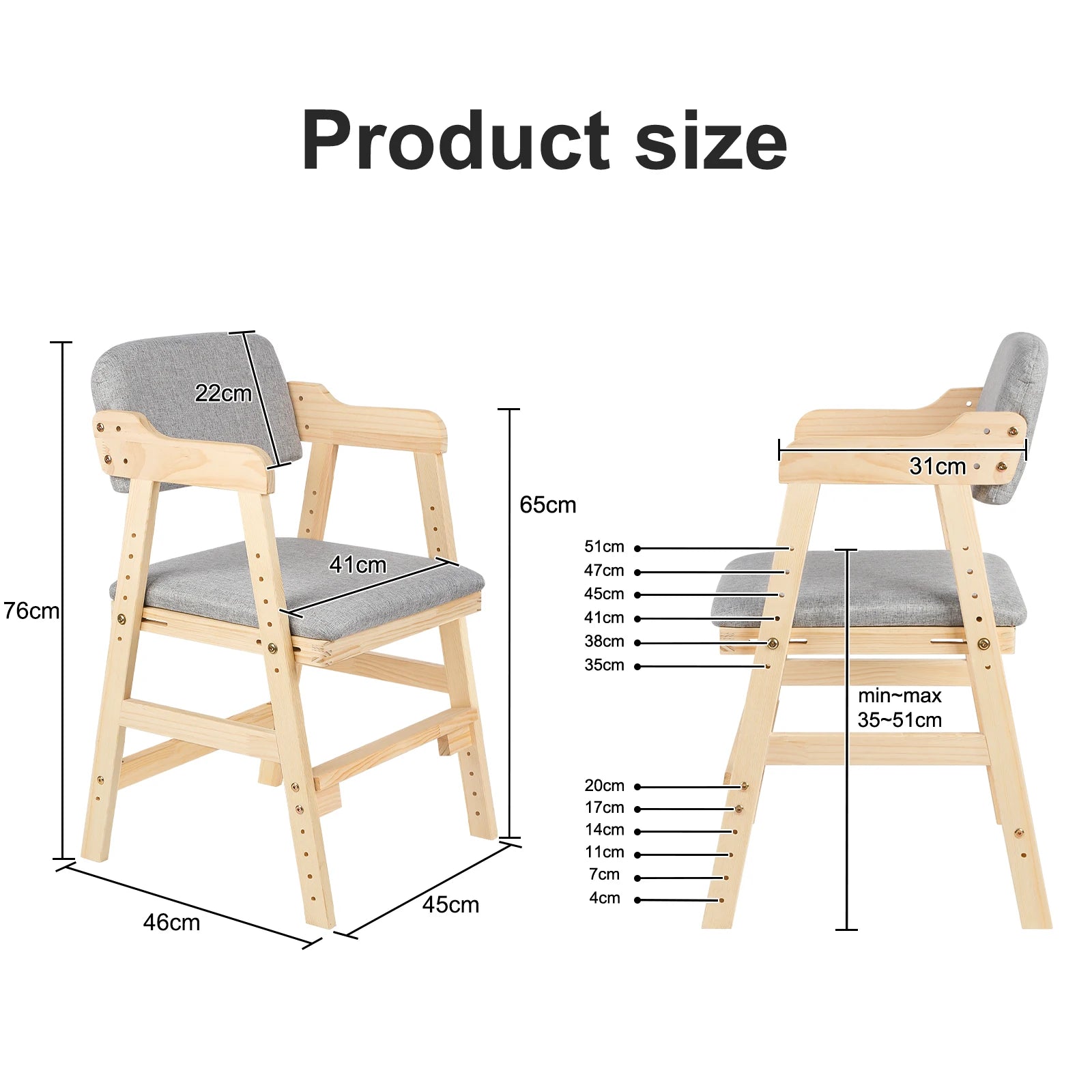 NordicKid Adjustable Wooden High Chair for Children – Montessori Chair Adjustable from 3 to 15 Years