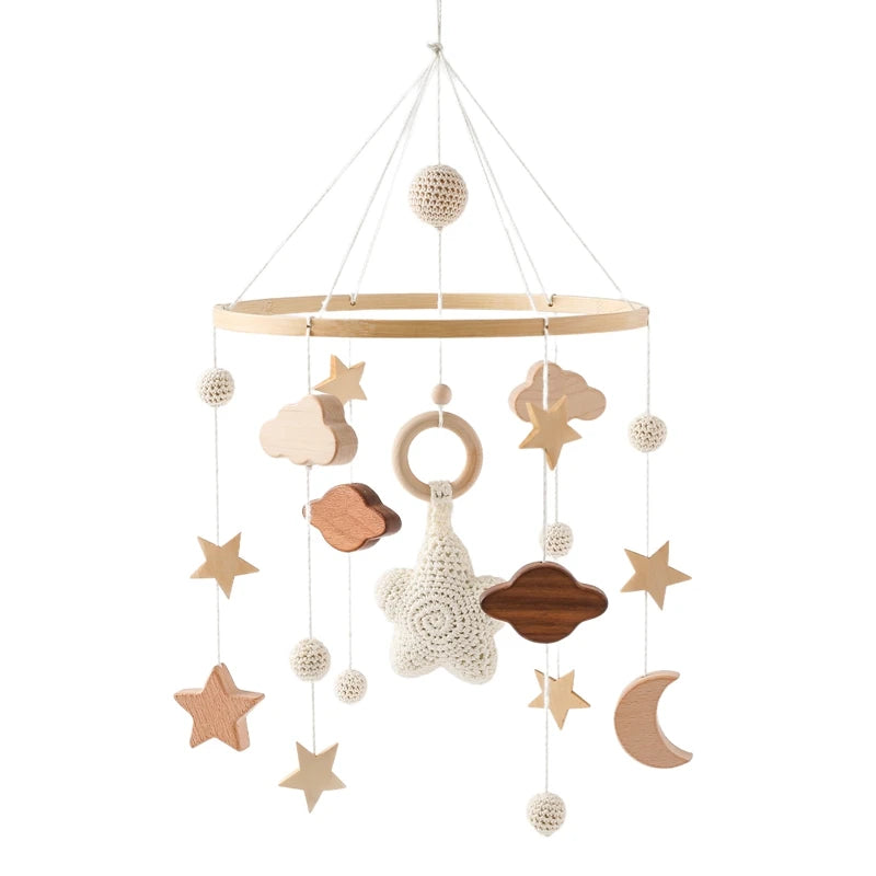 Mobile musical pour lit de bébé en bois, hochets en feutre doux, animaux de dessin animé, boîte à musique pour nouveau-né, jouet suspendu, support de lit, cadeaux pour bébé