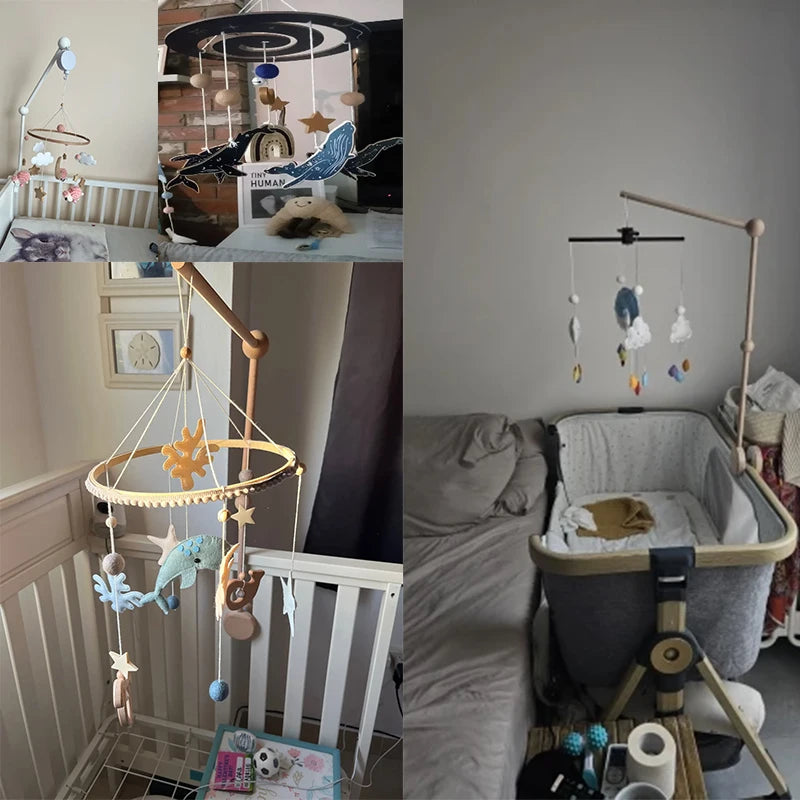 Hochet Mobile pour berceau de bébé de 0 à 12 mois, jouet en feutre de dessin animé, cloche de lit d'animal de forêt, support en bois suspendu, jouet Mobile pour nouveau-né