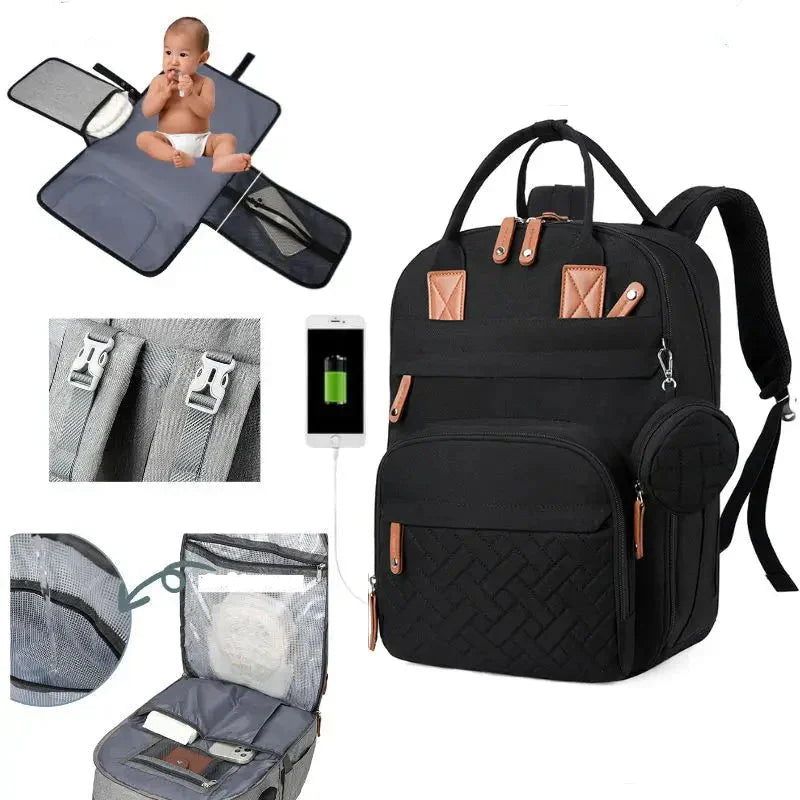 Sac à dos à langer bébé grande capacité USB - Porto Rico™