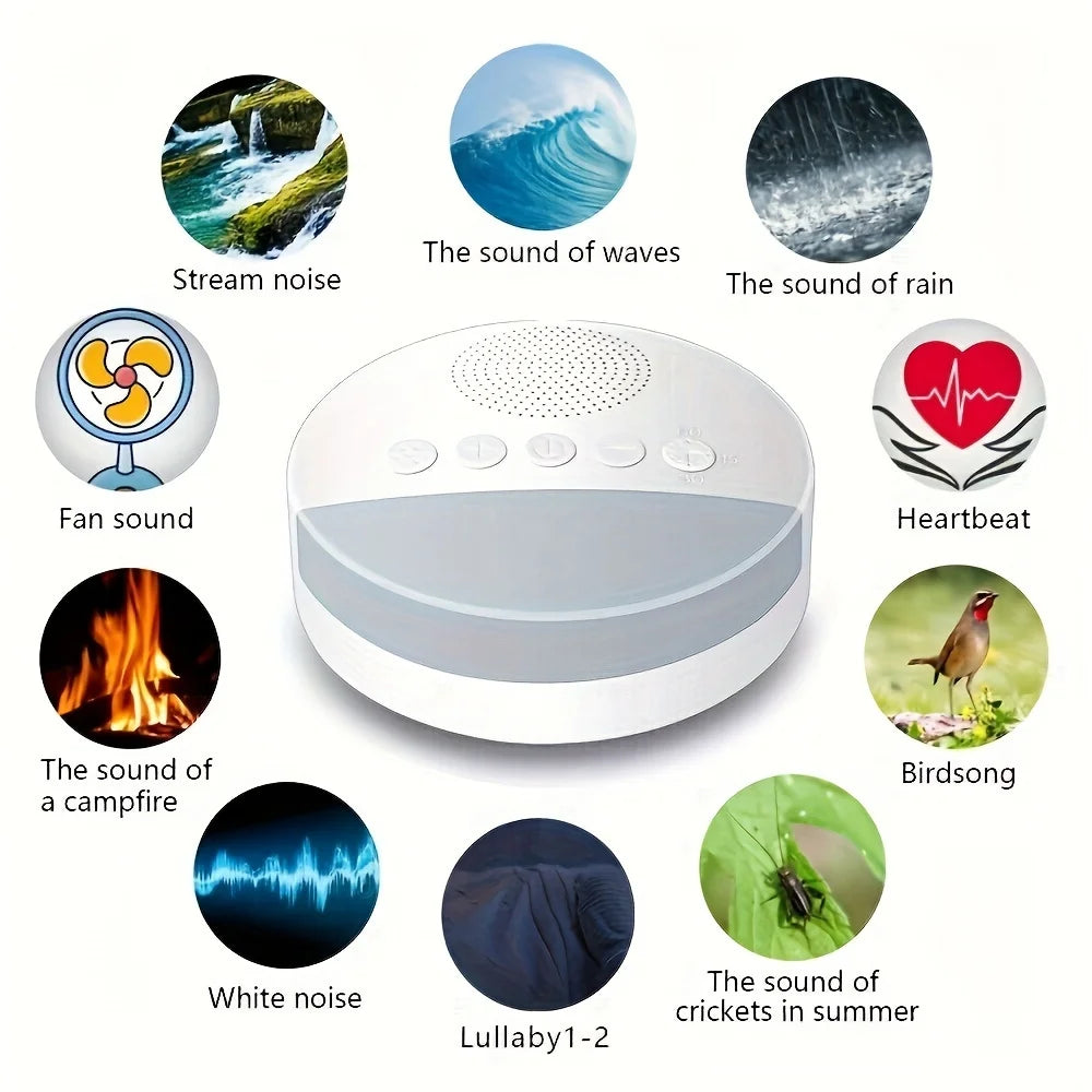 White noise machine for babies, USB rechargeable, timed shut-off, baby sound machine, night light, timer, noise player