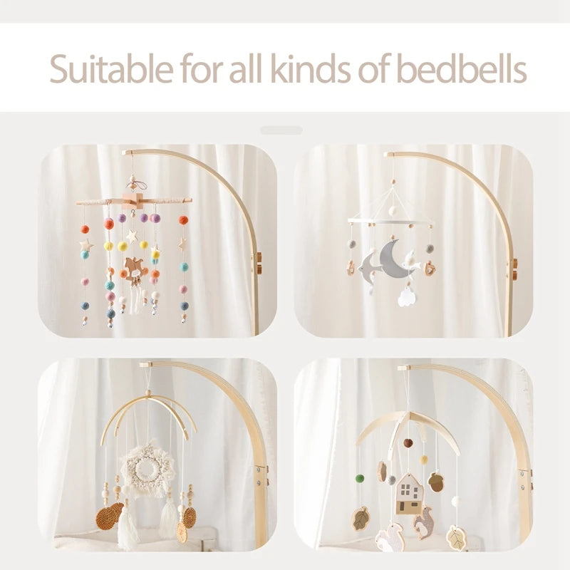 Cloche de lit en bois pour bébé, support courbé, hochets suspendus mobiles, jouets pour nouveau-né, support de boîte à musique, jouet de berceau pour bébé, support de bras, cadeaux