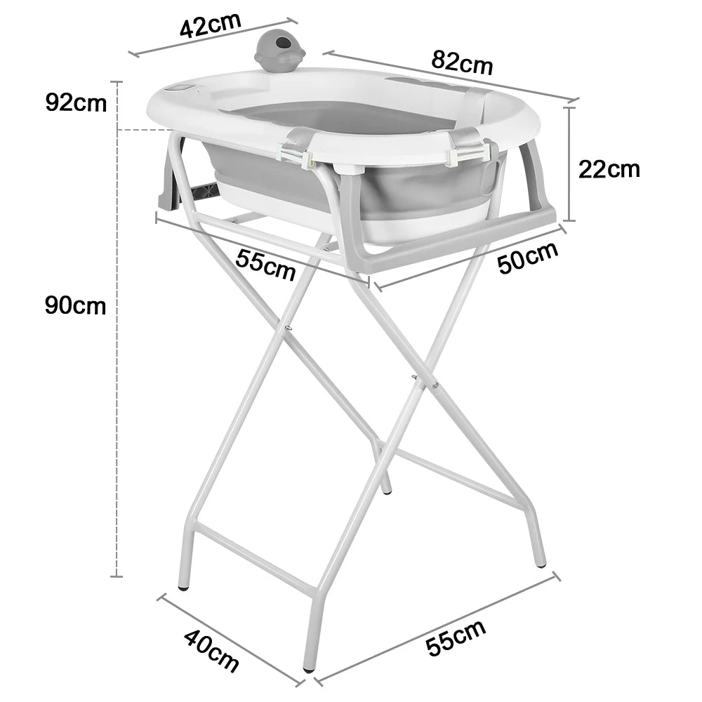 Baignoire pliable pour bébé avec support – thermomètre, siège ergonomique et tapis antidérapant