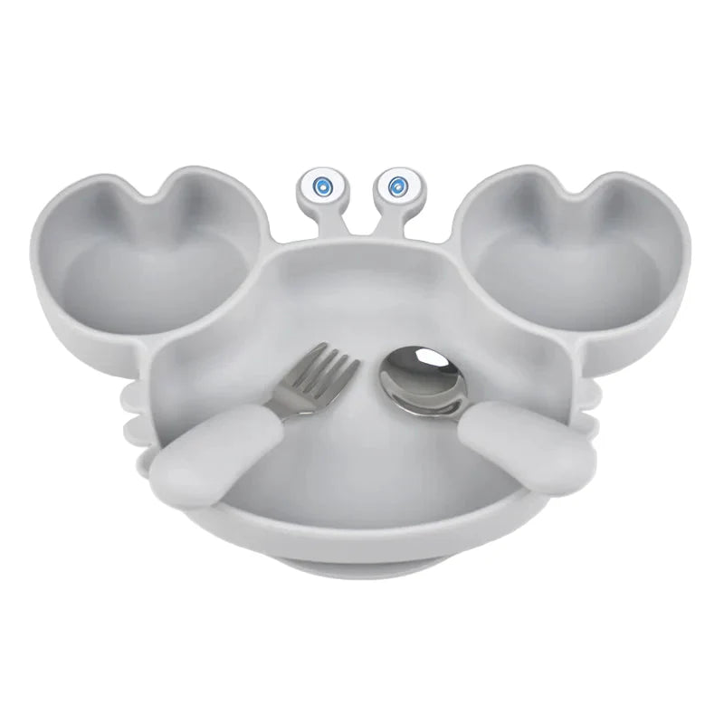Assiette Ventouse avec Compartiments et Couverts - P'tit Crabe