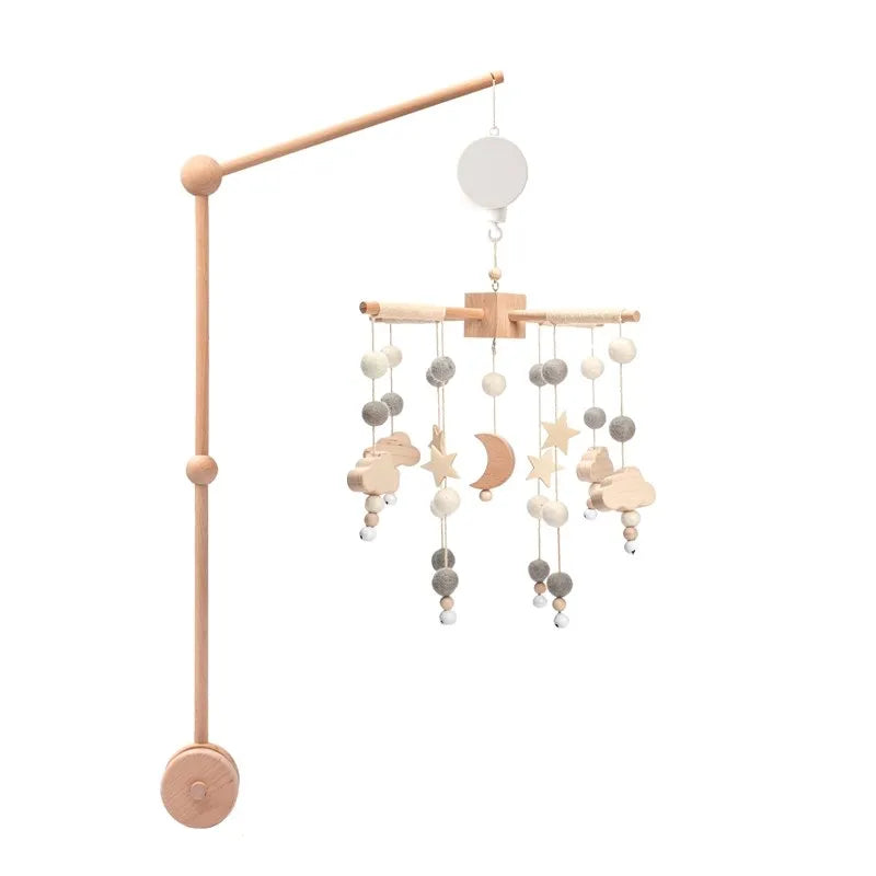 Mobile musical pour lit de bébé en bois, hochets en feutre doux, animaux de dessin animé, boîte à musique pour nouveau-né, jouet suspendu, support de lit, cadeaux pour bébé