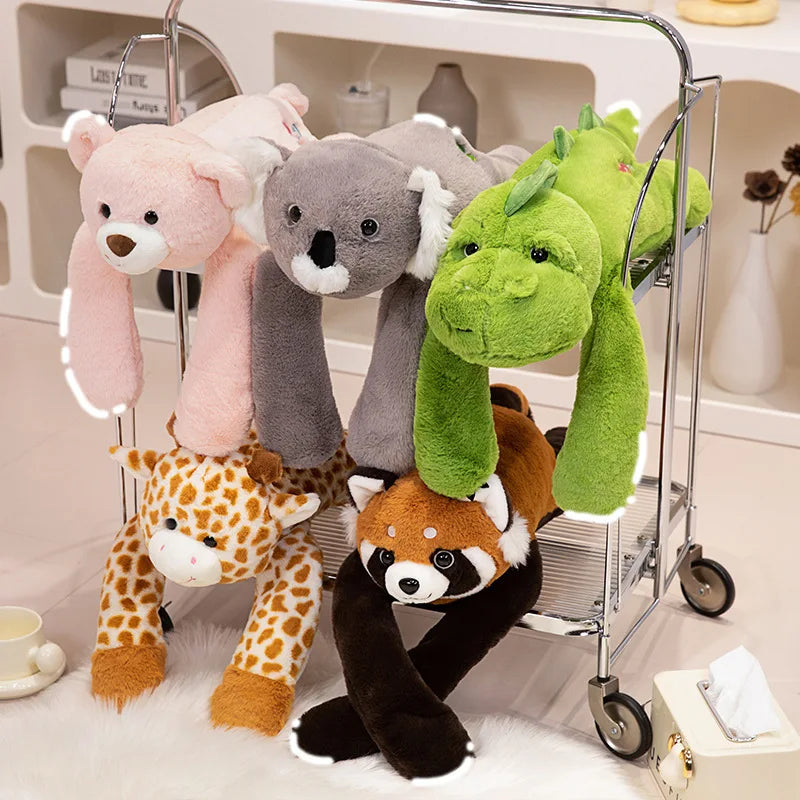 Coussin peluche à longs bras (60-65 cm) – koala, panda, paresseux, dinosaure et plus