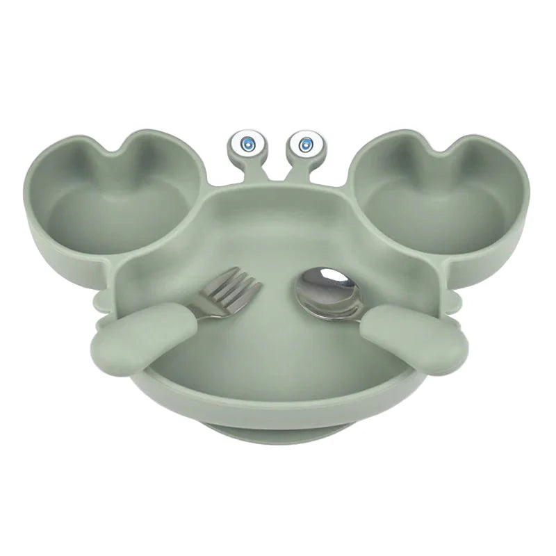 Assiette Ventouse avec Compartiments et Couverts - P'tit Crabe