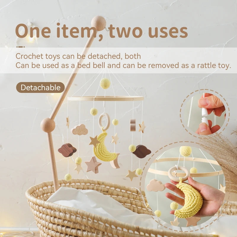 Mobile musical pour lit de bébé en bois, hochets en feutre doux, animaux de dessin animé, boîte à musique pour nouveau-né, jouet suspendu, support de lit, cadeaux pour bébé