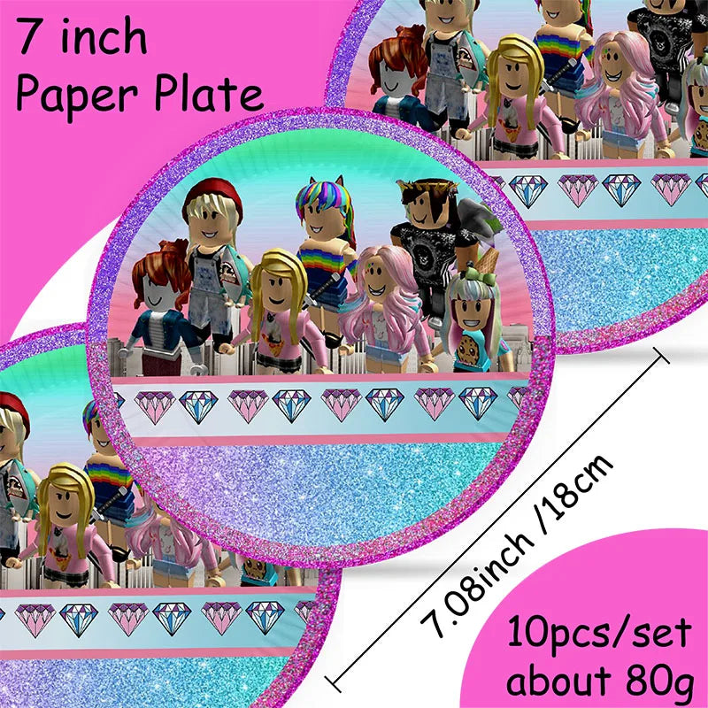 Décoration d'anniversaire Roblox – assiettes et set de fête