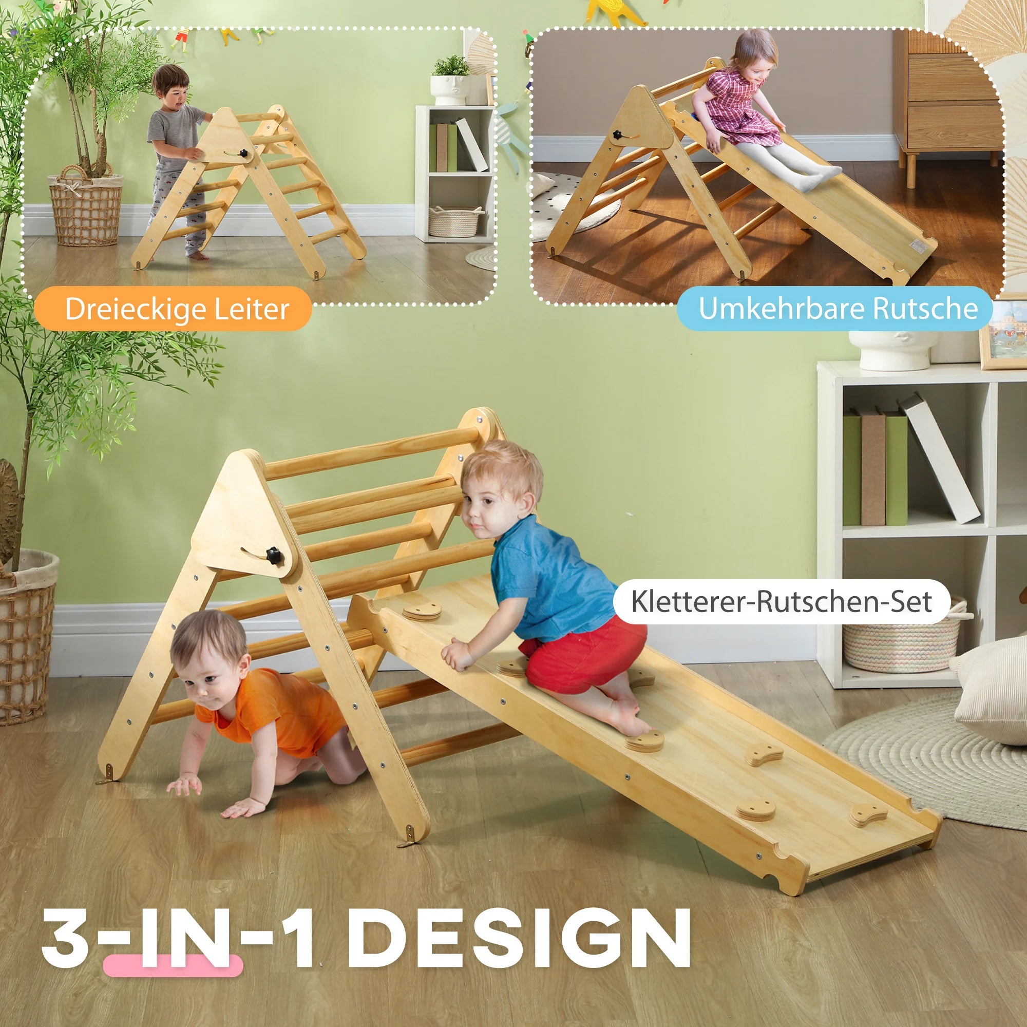 LittleClimb Wooden Baby Climbing Triangle with Slide - 2-in-1 Indoor Montessori Play Set