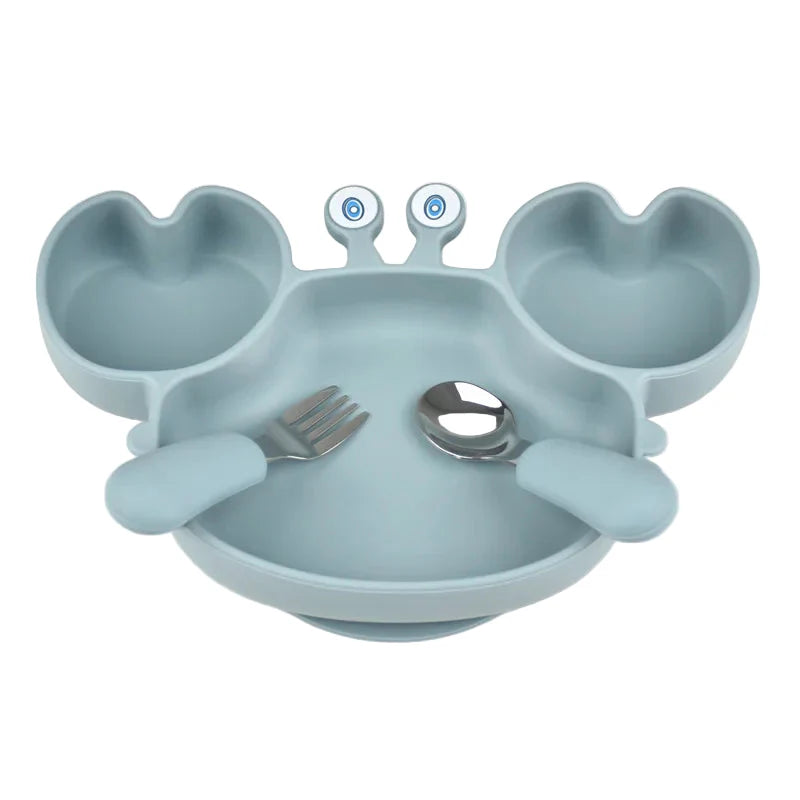Assiette Ventouse avec Compartiments et Couverts - P'tit Crabe