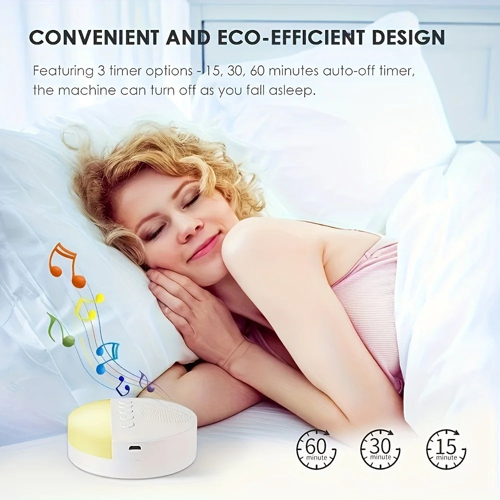 White noise machine for babies, USB rechargeable, timed shut-off, baby sound machine, night light, timer, noise player
