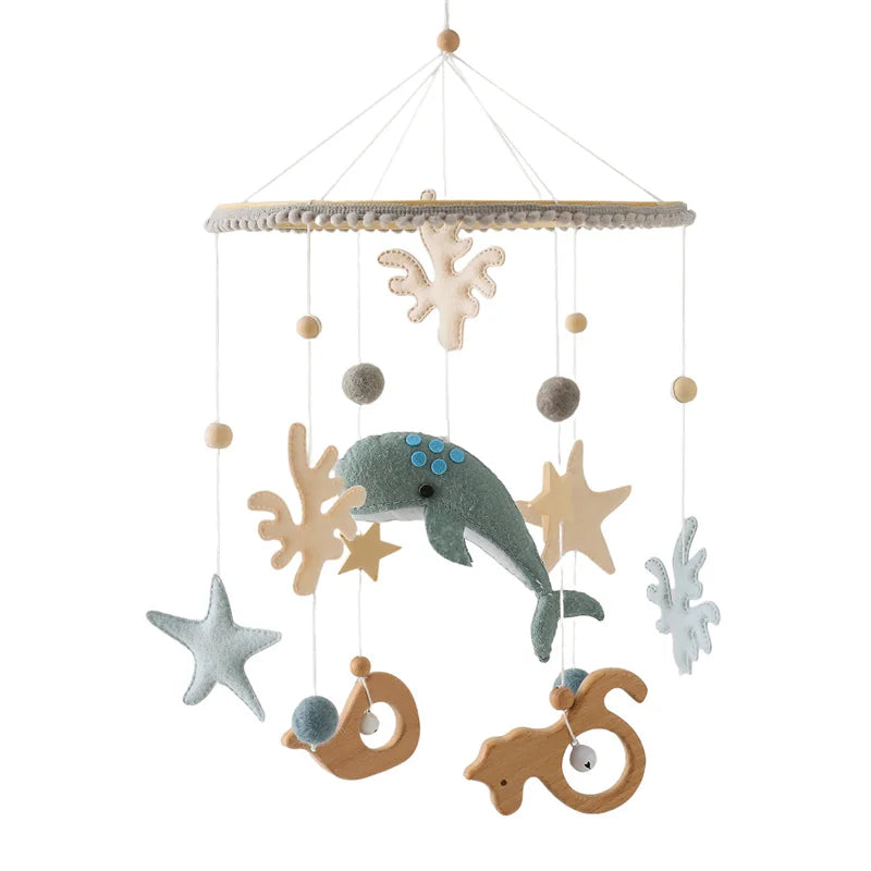 Mobile musical pour lit de bébé en bois, hochets en feutre doux, animaux de dessin animé, boîte à musique pour nouveau-né, jouet suspendu, support de lit, cadeaux pour bébé