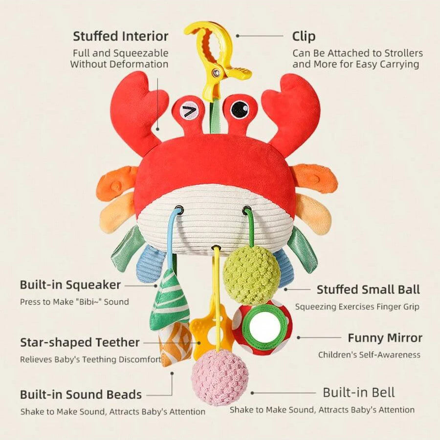 Pendentif musical suspendu pour lit de bébé avec hochet, jouet de dentition et sonnette, à cordon, à mâcher, motif dessin animé