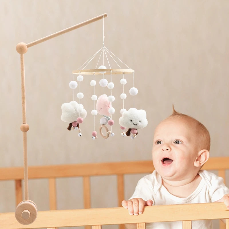 Hochet Mobile pour berceau de bébé de 0 à 12 mois, jouet en feutre de dessin animé, cloche de lit d'animal de forêt, support en bois suspendu, jouet Mobile pour nouveau-né