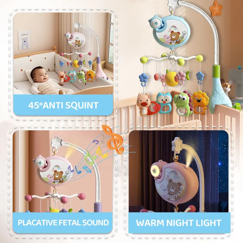 Mobile musical pour berceau de bébé avec projecteur, télécommande, veilleuse, jouet sensoriel suspendu pour nouveau-nés, poussette pour nourrissons