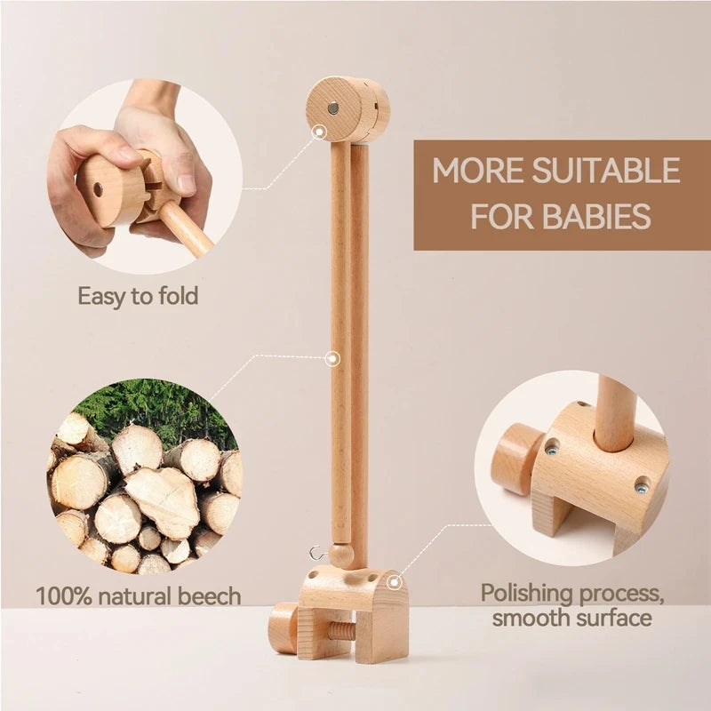 Hochet Mobile pour berceau de bébé de 0 à 12 mois, jouet en feutre de dessin animé, cloche de lit d'animal de forêt, support en bois suspendu, jouet Mobile pour nouveau-né