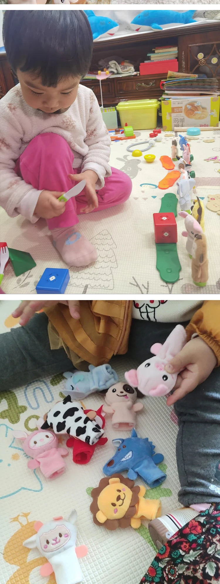 Histoire de la maternelle aides pédagogiques enfants éducation poupées animaux en peluche enfants jouets bébé marionnettes à doigt poupée bébé marionnette à main jouets