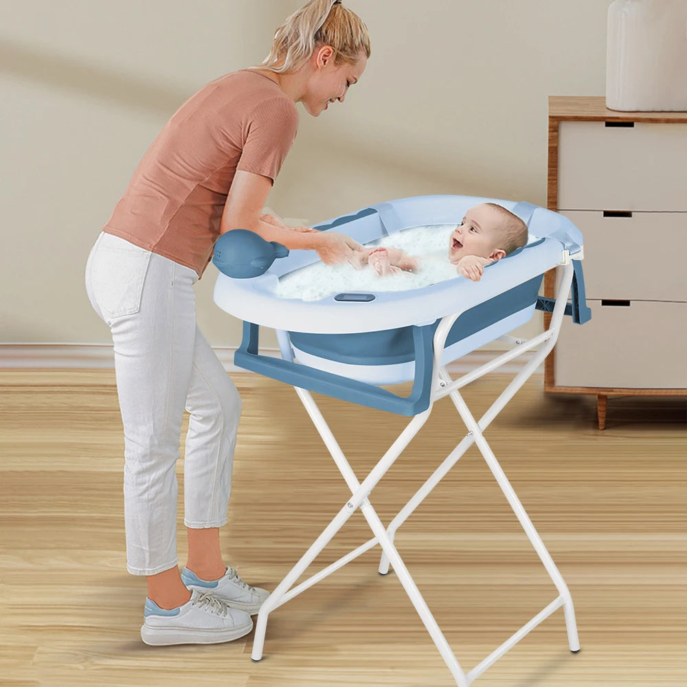 Baignoire pliable pour bébé avec support – thermomètre, siège ergonomique et tapis antidérapant