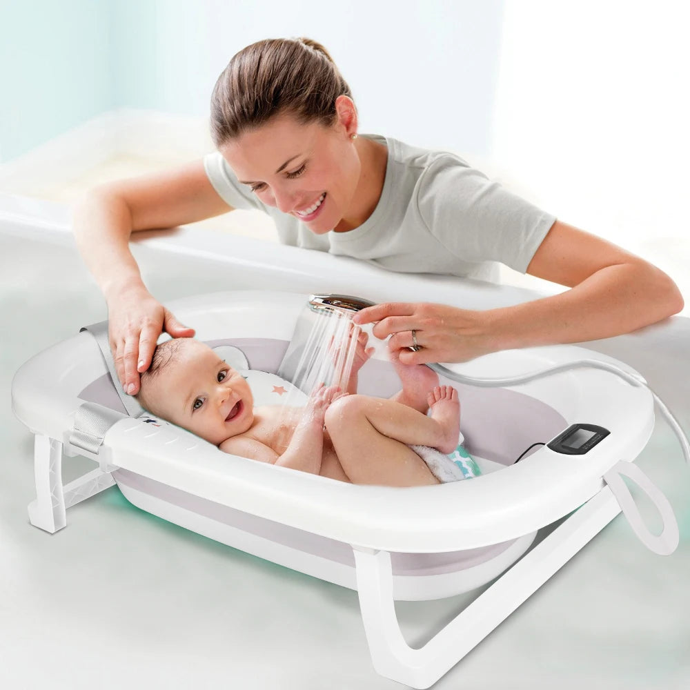 Baignoire pliable pour bébé avec thermomètre intégré et tapis de bain – 0 à 36 mois