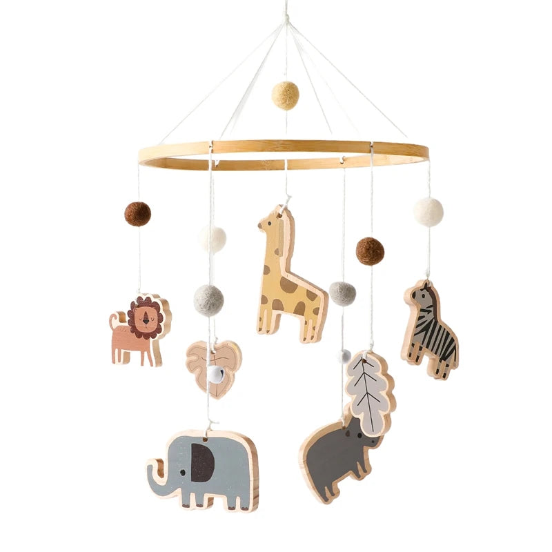 Mobile musical pour lit de bébé en bois, hochets en feutre doux, animaux de dessin animé, boîte à musique pour nouveau-né, jouet suspendu, support de lit, cadeaux pour bébé