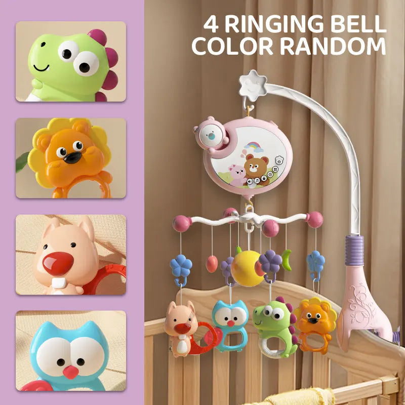 Mobile musical pour berceau de bébé avec projecteur, télécommande, veilleuse, jouet sensoriel suspendu pour nouveau-nés, poussette pour nourrissons
