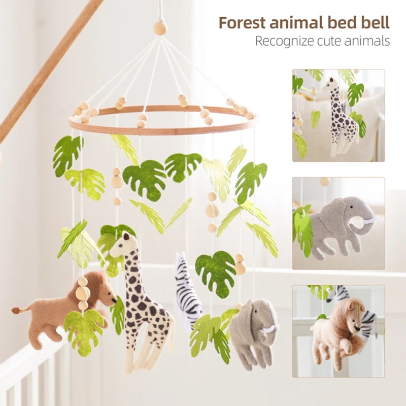 Hochet Mobile pour berceau de bébé de 0 à 12 mois, jouet en feutre de dessin animé, cloche de lit d'animal de forêt, support en bois suspendu, jouet Mobile pour nouveau-né