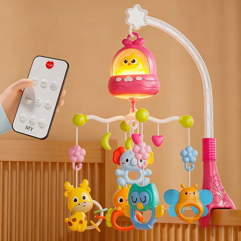 360 °   Oiseau Musical télécommande bébé berceau Mobile rotatif lumière douce lit cloche jouet chronométrage suspendu infantile nouveau-né chevet cadeau