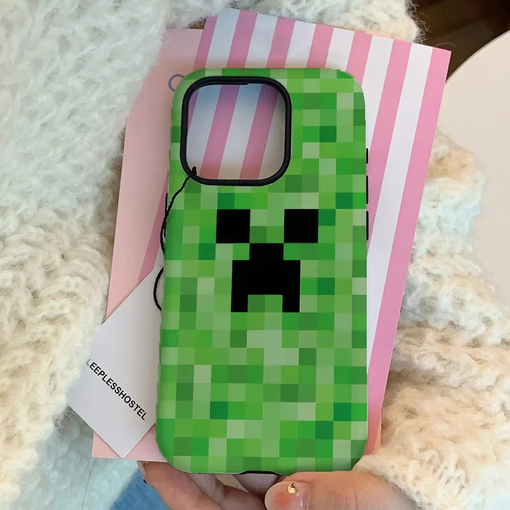 Coque iPhone Creeper – monstre pixel vert Minecraft