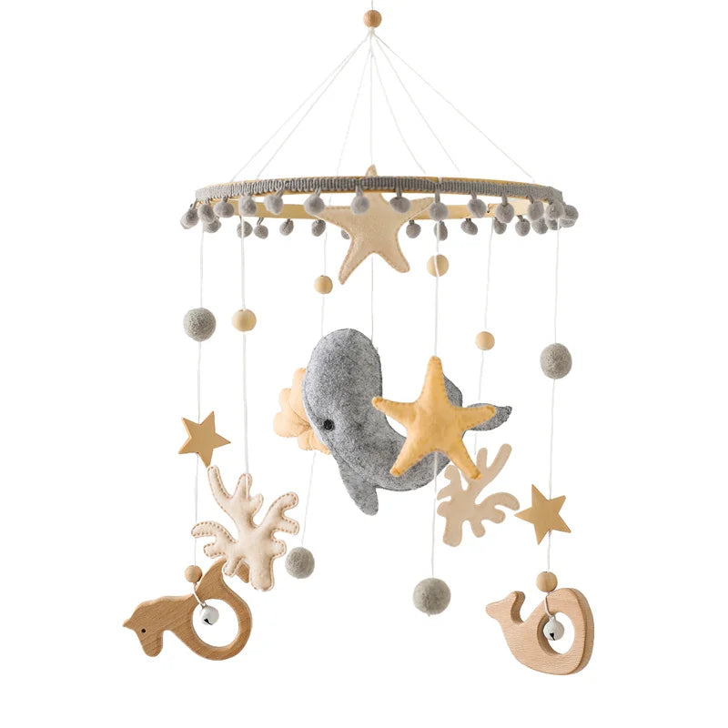 Mobile musical pour lit de bébé en bois, hochets en feutre doux, animaux de dessin animé, boîte à musique pour nouveau-né, jouet suspendu, support de lit, cadeaux pour bébé