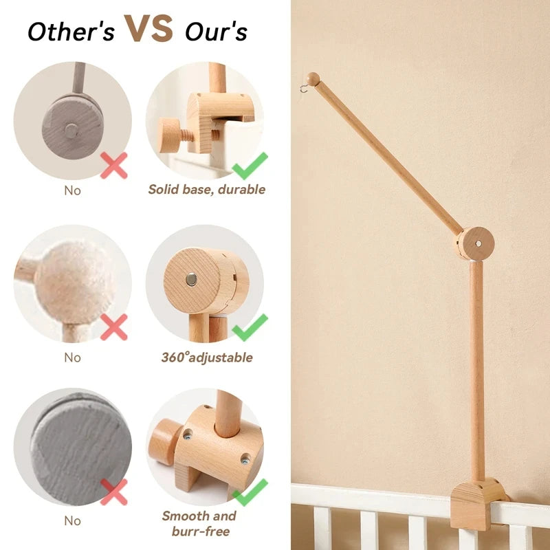 Hochet Mobile pour berceau de bébé de 0 à 12 mois, jouet en feutre de dessin animé, cloche de lit d'animal de forêt, support en bois suspendu, jouet Mobile pour nouveau-né