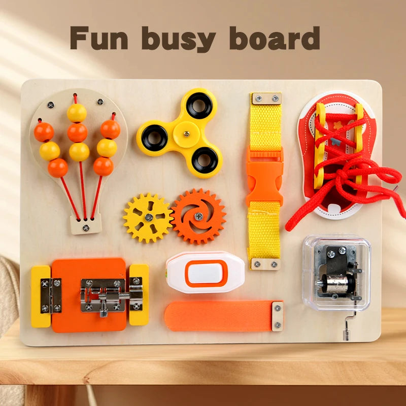 Busy board montgolfière Montessori – jouet sensoriel en bois