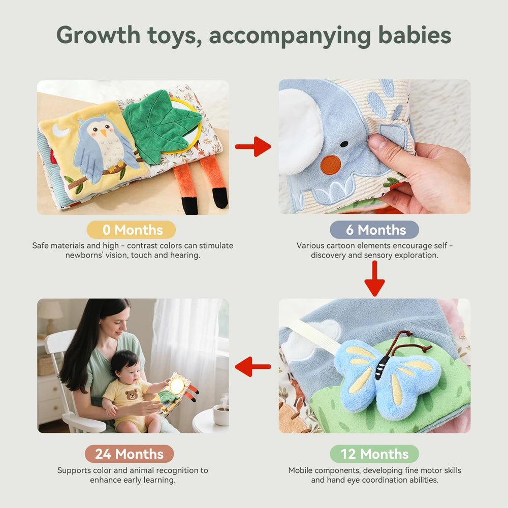 Jouet sensoriel doux pour bébé : livre en tissu, boîte à mouchoirs, couverture de sécurité, cube en peluche, sons froissés, miroir, développement de la motricité fine – 9 styles de jouets