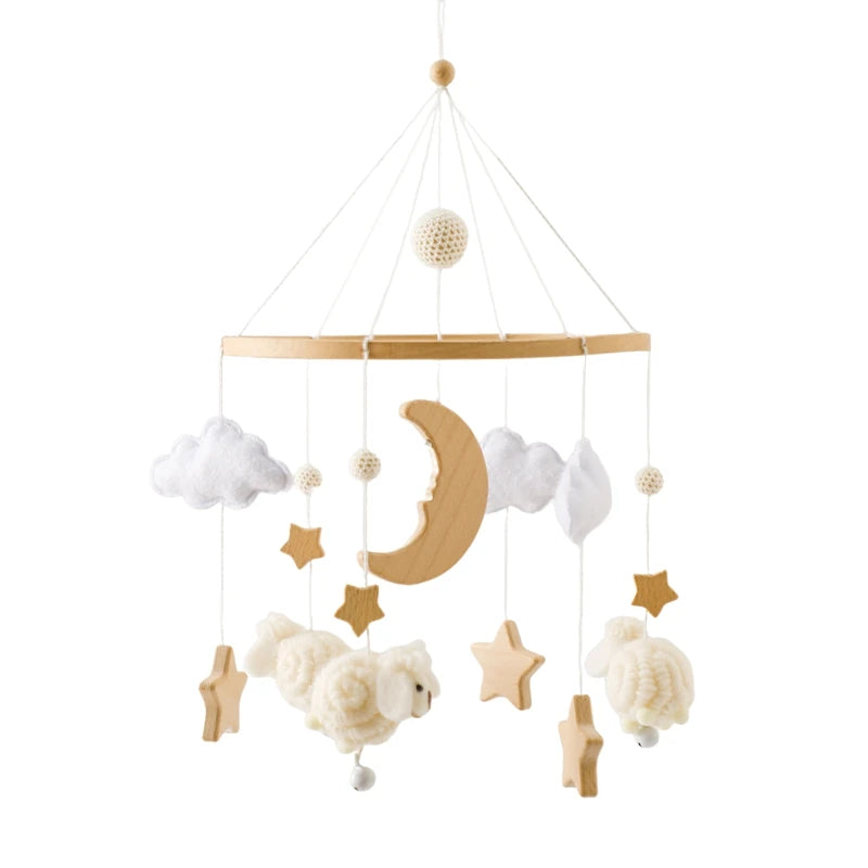 Hochet Mobile pour berceau de bébé de 0 à 12 mois, jouet en feutre de dessin animé, cloche de lit d'animal de forêt, support en bois suspendu, jouet Mobile pour nouveau-né