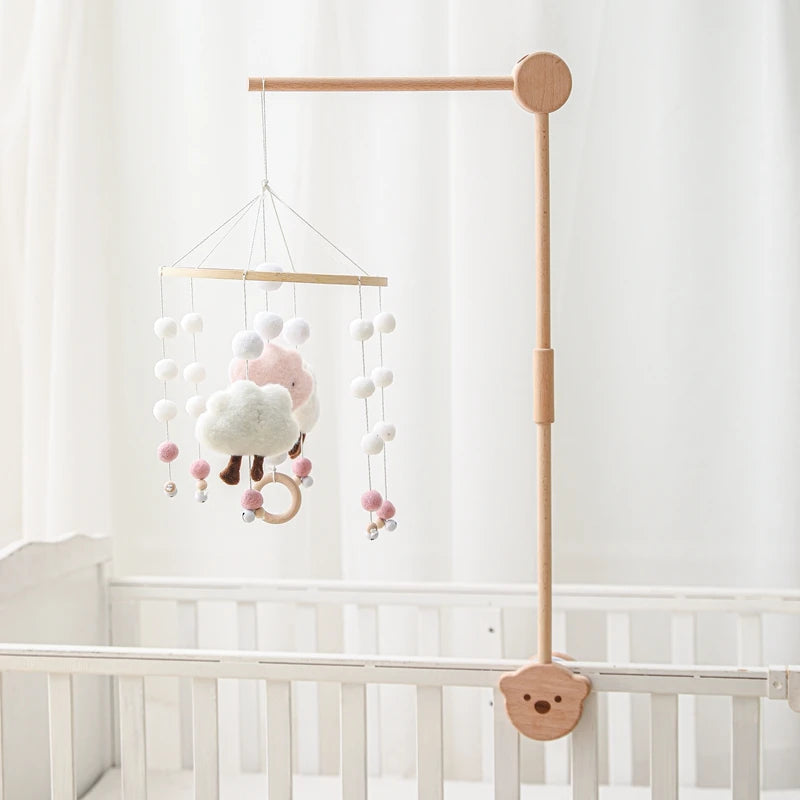 Cloche de lit en bois pour bébé, support courbé, hochets suspendus mobiles, jouets pour nouveau-né, support de boîte à musique, jouet de berceau pour bébé, support de bras, cadeaux