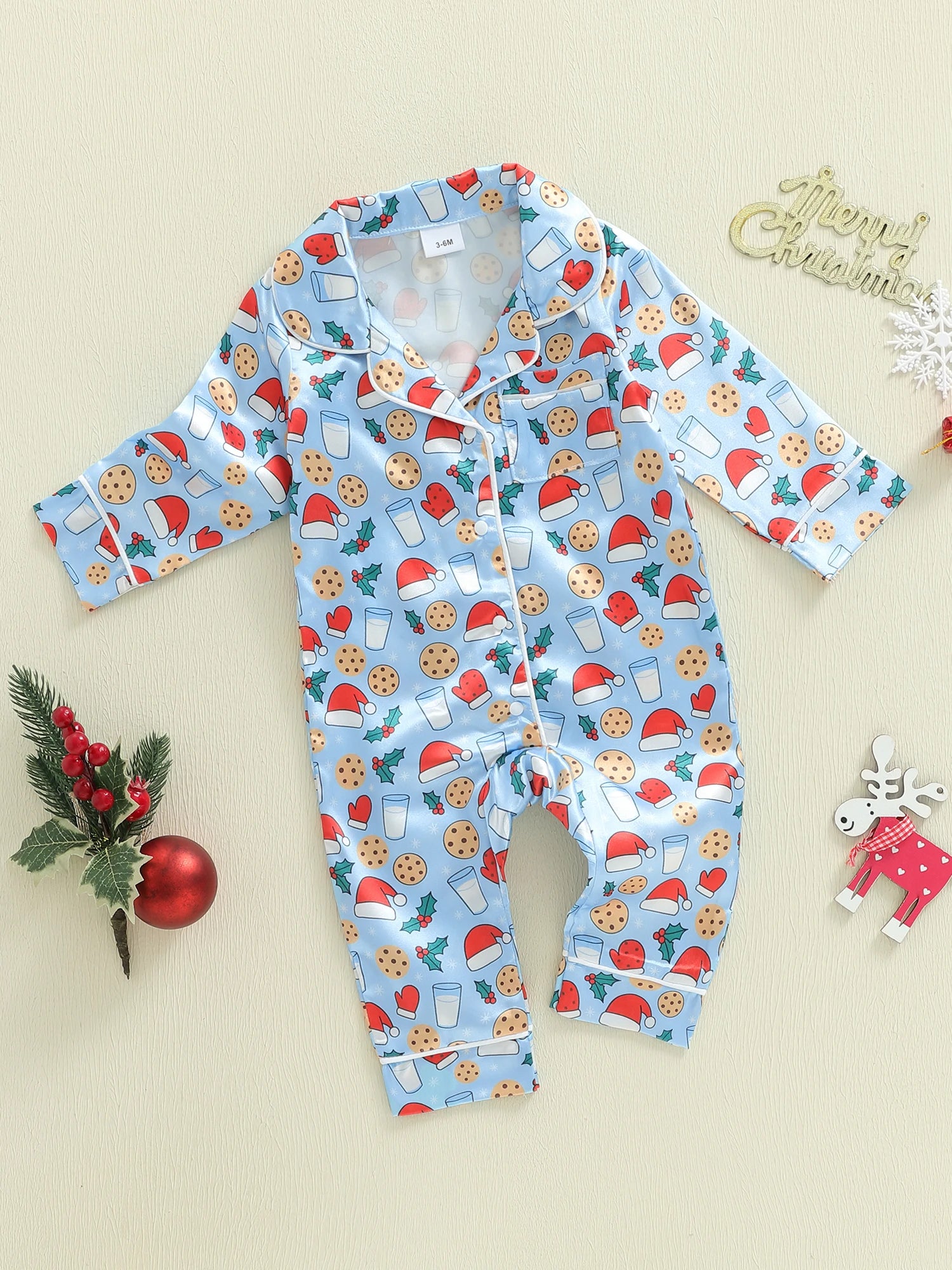 Pyjama bébé sans pieds – imprimé bonnet de Noël
