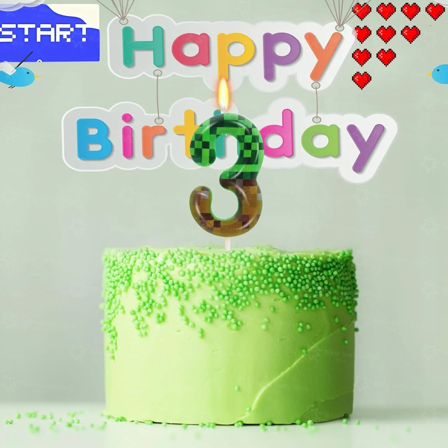 Bougies d'anniversaire Minecraft – déco gâteau pixel