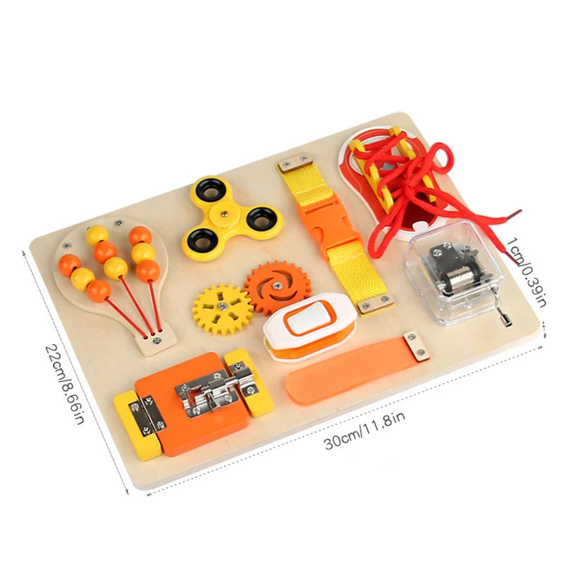 Busy board montgolfière Montessori – jouet sensoriel en bois