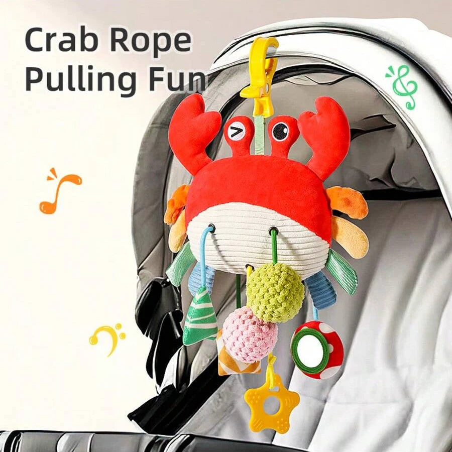 Pendentif musical suspendu pour lit de bébé avec hochet, jouet de dentition et sonnette, à cordon, à mâcher, motif dessin animé