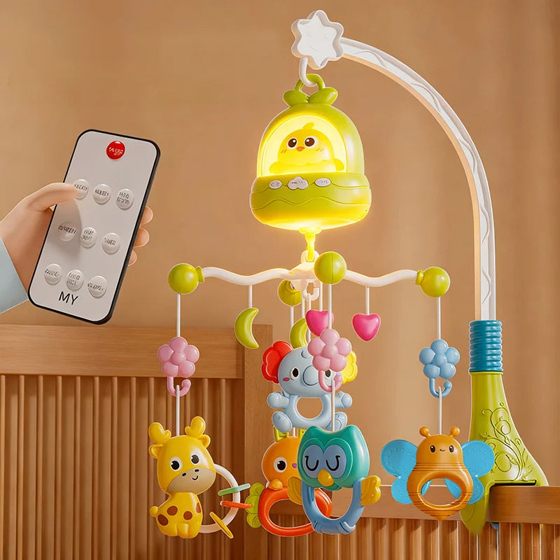 360 °   Oiseau Musical télécommande bébé berceau Mobile rotatif lumière douce lit cloche jouet chronométrage suspendu infantile nouveau-né chevet cadeau