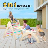 RainbowPeak 5-in-1 Montessori Baby Play Area – Wooden Climbing Triangle with Arch and Slide