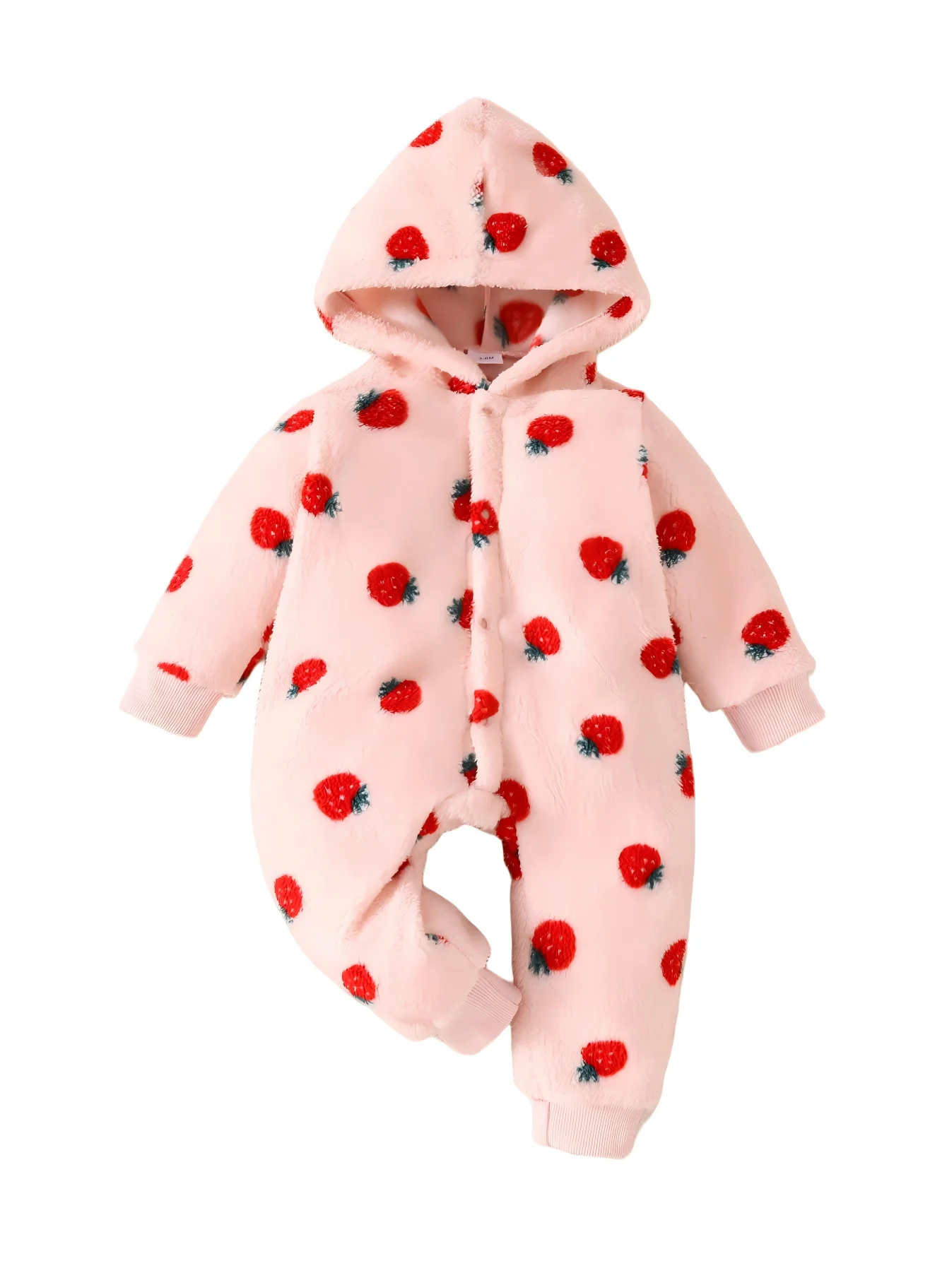 Barboteuse à capuche bébé fille – peluche imprimé fraises