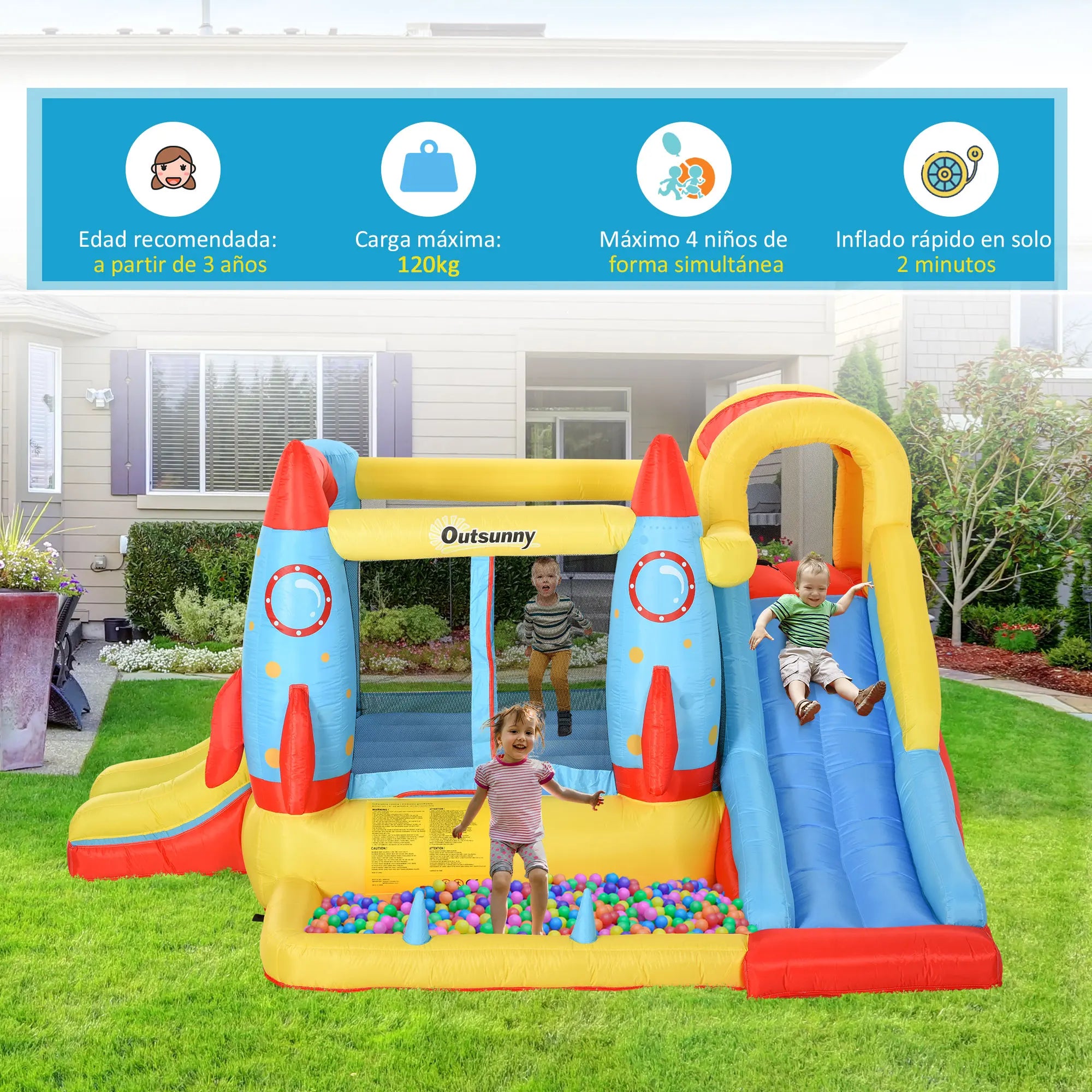 Outsunny 4-in-1 Inflatable Bouncer with Trampoline, Pool, Climbing Wall, and 2 Slides