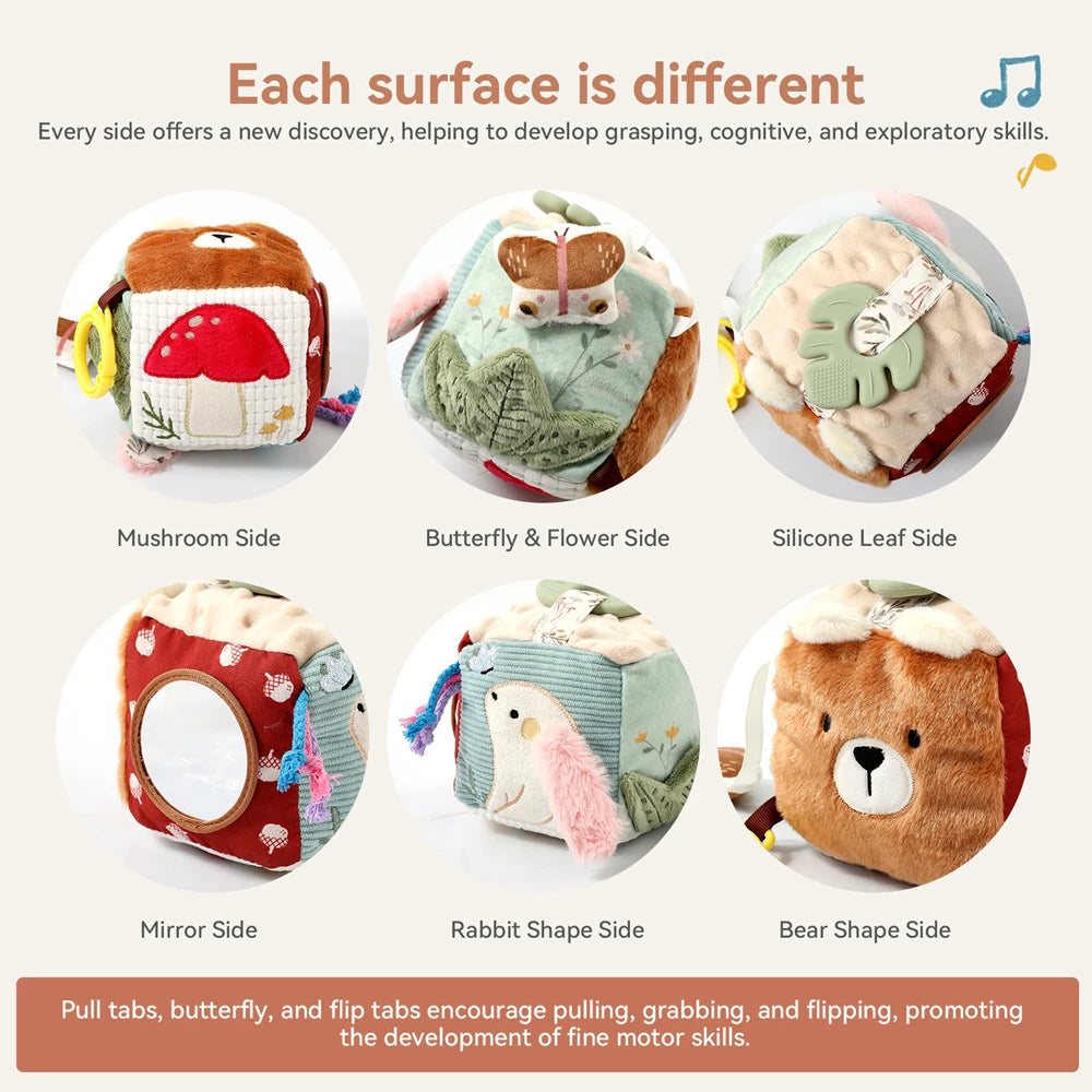 Jouet sensoriel doux pour bébé : livre en tissu, boîte à mouchoirs, couverture de sécurité, cube en peluche, sons froissés, miroir, développement de la motricité fine – 9 styles de jouets