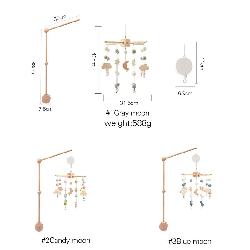 Mobile musical pour lit de bébé en bois, hochets en feutre doux, animaux de dessin animé, boîte à musique pour nouveau-né, jouet suspendu, support de lit, cadeaux pour bébé