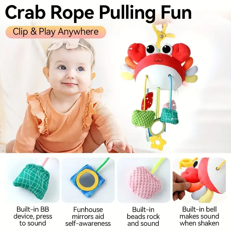 Jouet musical pour bébé en forme de crabe, suspendu au lit ou à la poussette, avec hochets et anneaux de dentition, à suspendre par cordon, cadeau à mâcher