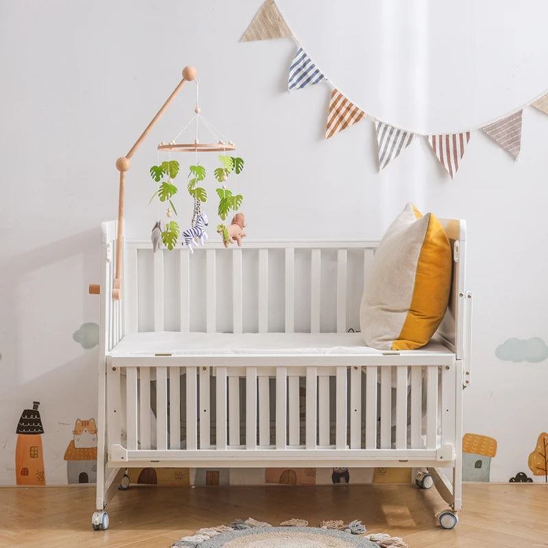 Hochet Mobile pour berceau de bébé de 0 à 12 mois, jouet en feutre de dessin animé, cloche de lit d'animal de forêt, support en bois suspendu, jouet Mobile pour nouveau-né