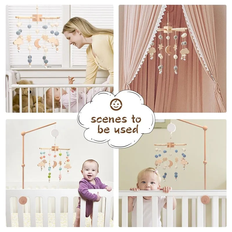 Mobile musical pour lit de bébé en bois, hochets en feutre doux, animaux de dessin animé, boîte à musique pour nouveau-né, jouet suspendu, support de lit, cadeaux pour bébé