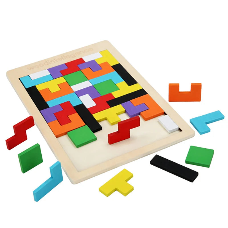 Tangram en bois Montessori – puzzle coloré éducatif